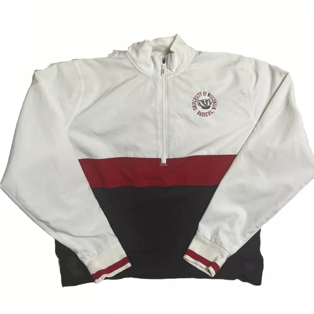 WISCONSIN BADGERS UNDER ARMOUR RED & ONYX WOMEN'S CIRCLE ANORAK 1/4 ZIP JACKET